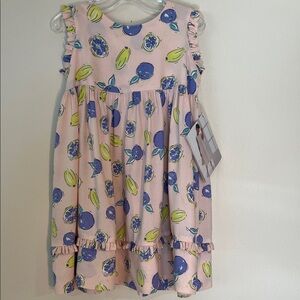 Vintage Pink and Blue Fruit Print Kids Dress by Malley 3T